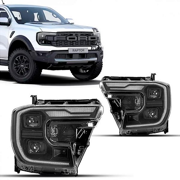 Farol ranger ford de 2024 a 2025 lado esquerdo versão raptor totalmente LED com projetor com reator nove pinos