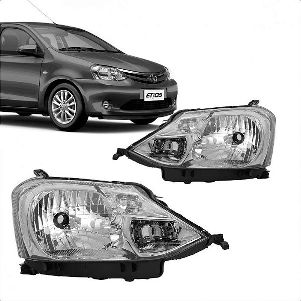 Farol etios toyota de 2012 a 2016 lado direito cromado manual com carcaça preta