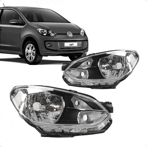 Farol up volkswagen de 2014 a 2016 lado esquerdo com friso cinza e regulagem manual ou elétrica