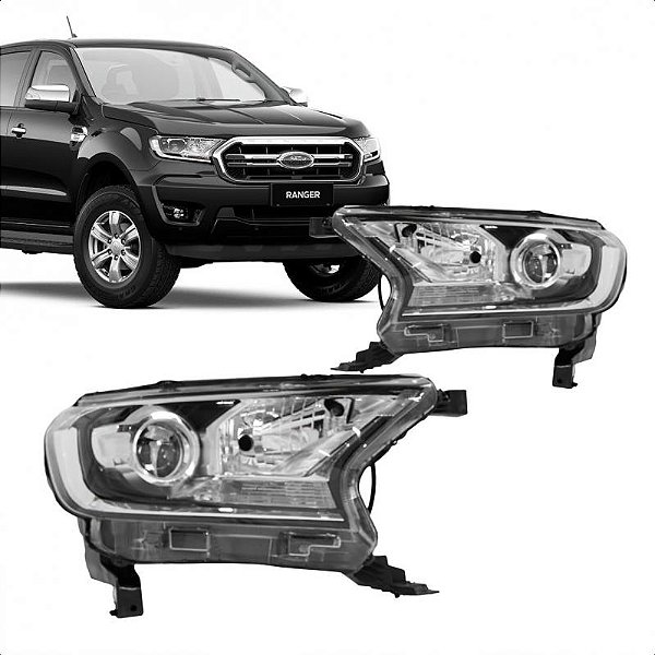 Farol ranger ford de 2016 a 2023 lado direito cromado com pisca cristal com projetor