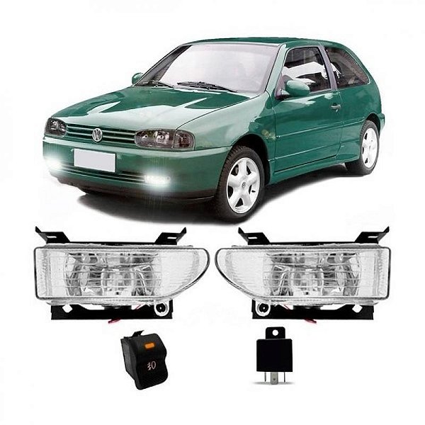 Kit farol auxiliar gol volkswagen de 1995 a 1999 lente de policarbonato lisa com botão universal