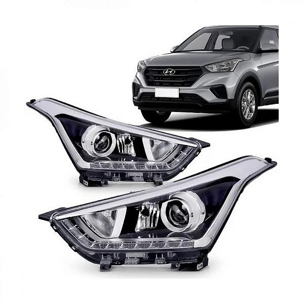 Farol creta hyundai de 2017 a 2021 lado direito cromado manual com projetor com LED