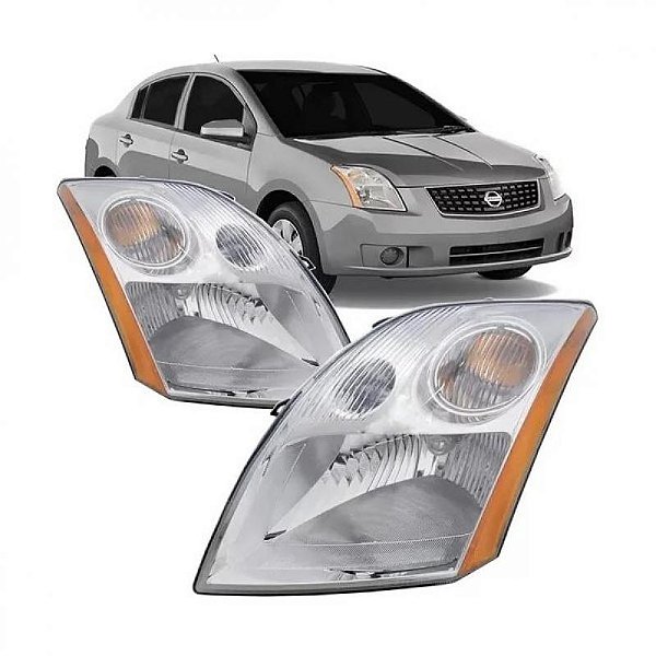 Farol sentra nissan de 2007 a 2009 lado esquerdo cromado com pisca âmbar