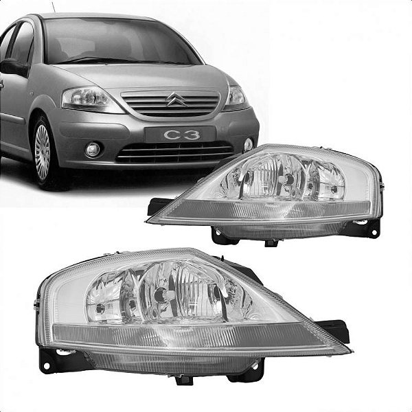 Farol c3 citroën de 2003 a 2012 lado esquerdo cromado manual