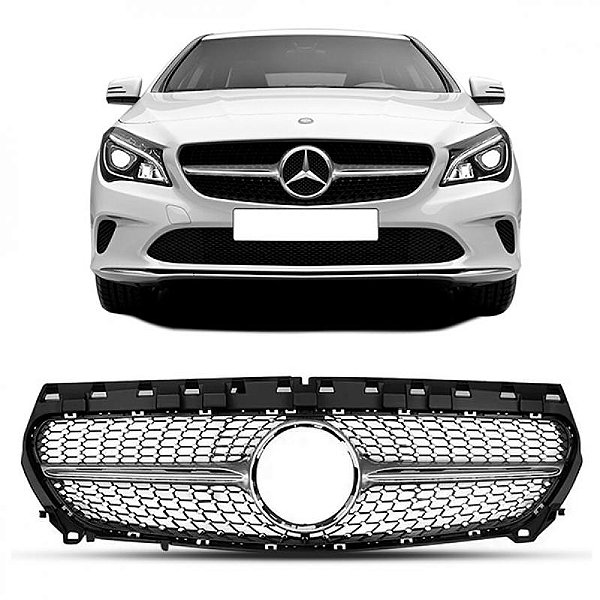 Grade do radiador cla 200 mercedes benz de 2016 a 2019 com moldura prata e friso cromado