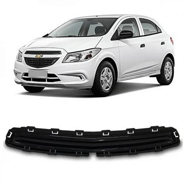 Grade do para choque onix e prisma chevrolet de 2012 a 2016 dianteira central com suporte e friso preto com furo e friso cromado
