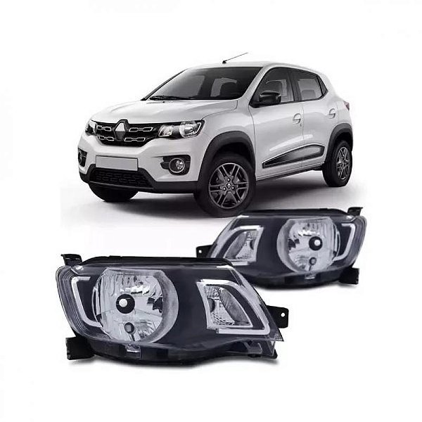 Farol kwid renault de 2017 a 2022 lado direito preto manual sem friso inferior