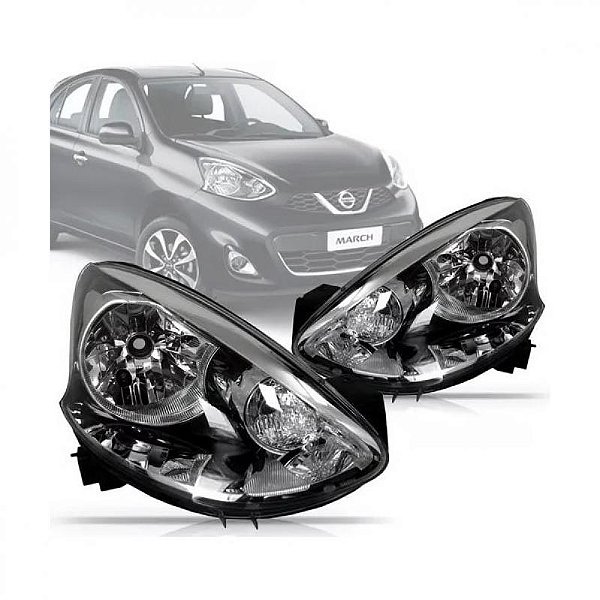 Farol march nissan de 2014 a 2020 lado esquerdo cromado e preto manual