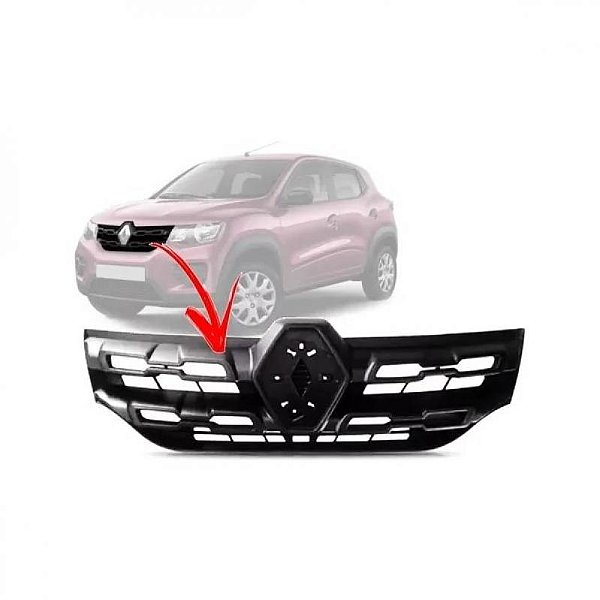 Grade do radiador kwid renault de 2017 a 2022 preta com friso preto
