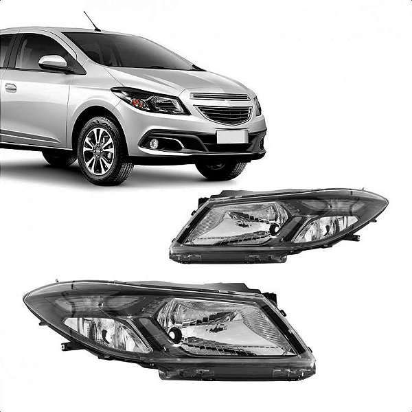Farol onix e prisma chevrolet de 2012 a 2016 lado esquerdo cromado com máscara negra e regulagem manual