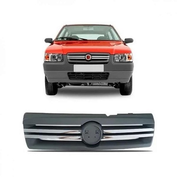 Grade do radiador uno fiat de 2009 a 2013 cinza com friso cromado sem emblema