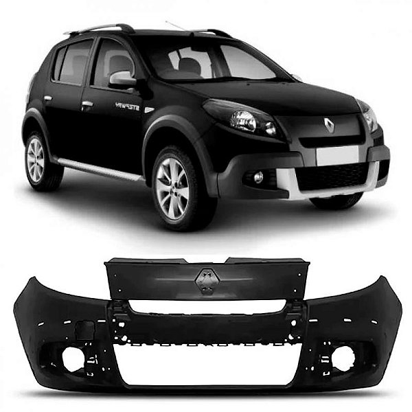 Para choque sandero renault de 2012 a 2014 dianteiro preto stepway com furo