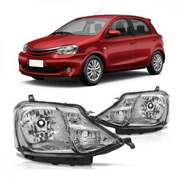 Farol etios toyota de 2012 a 2016 lado esquerdo cromado com carcaça preta