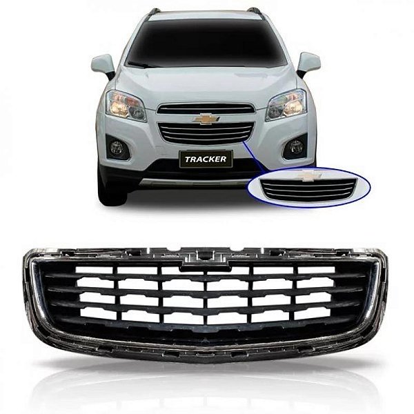 Grade do radiador tracker chevrolet de 2014 a 2016 inferior preta com moldura inferior do para choque cromada