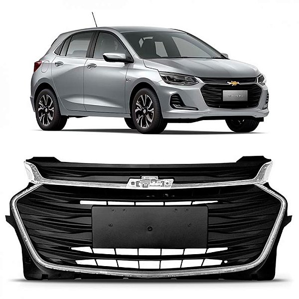 Grade do radiador onix chevrolet de 2020 a 2025 com moldura cromada e friso cromado