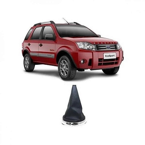 Coifa de câmbio ecosport ford de 2003 a 2012 com carcaça preta em napa com aro cromado