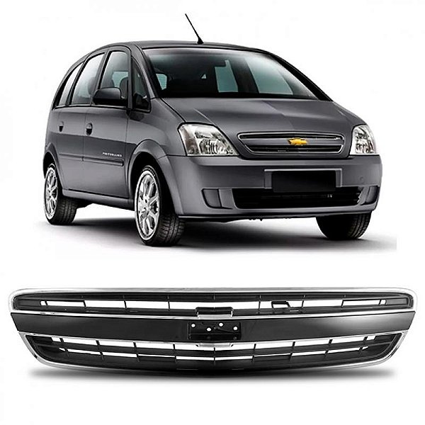 Grade do radiador meriva chevrolet de 2009 a 2012 preta com friso preto e aro cromado