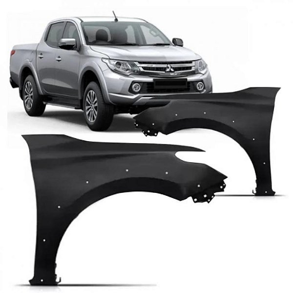 Para lama l200 triton sport mitsubishi de 2017 a 2025 lado direito black piano com furo para moldura inferior para choque sem furo