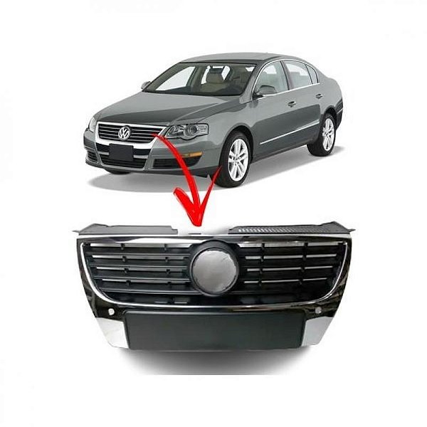 Grade do radiador passat volkswagen de 2006 a 2010 preta com moldura inferior do para choque cromada