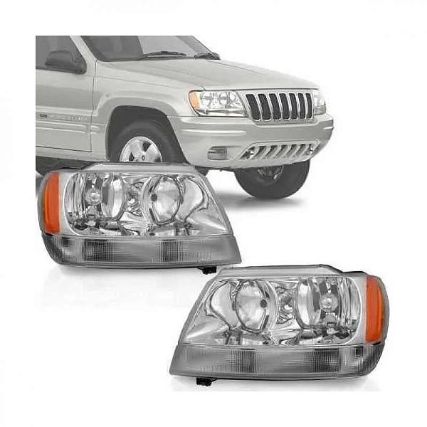 Farol grand cherokee jeep de 1999 a 2004 lado direito cromado com pisca cristal