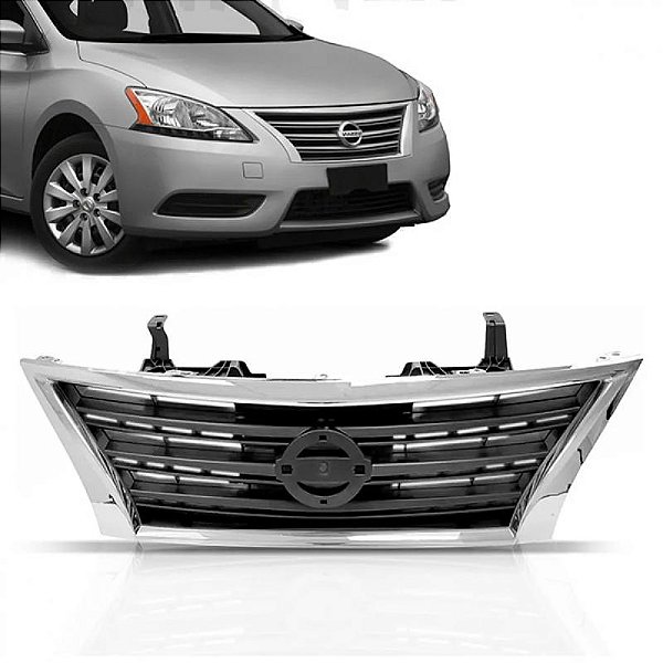 Grade do radiador sentra nissan de 2014 a 2016 cinza com friso cromado