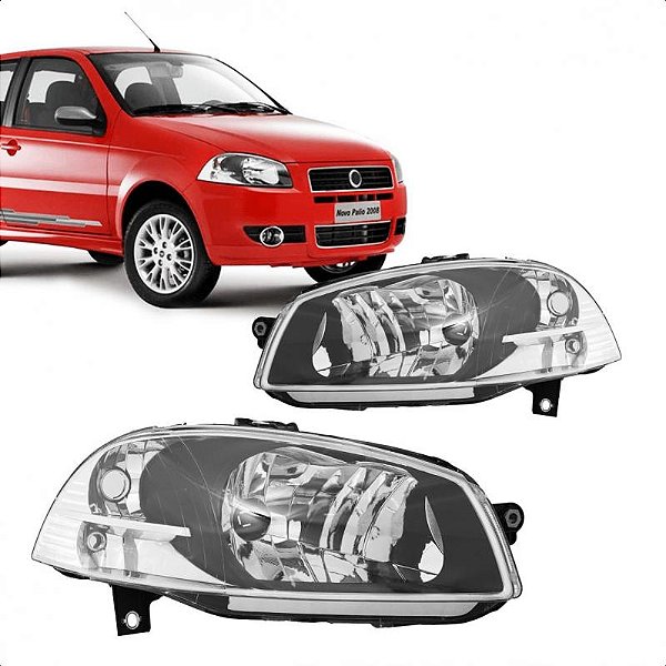 Farol palio fiat de 2008 a 2016 e strada fiat de 2014 a 2020 lado esquerdo preto manual cromado reto