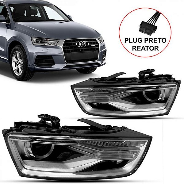 Farol q3 audi de 2015 a 2019 lado direito elétrico com LED com motor com entrada para xenon 12 pinos