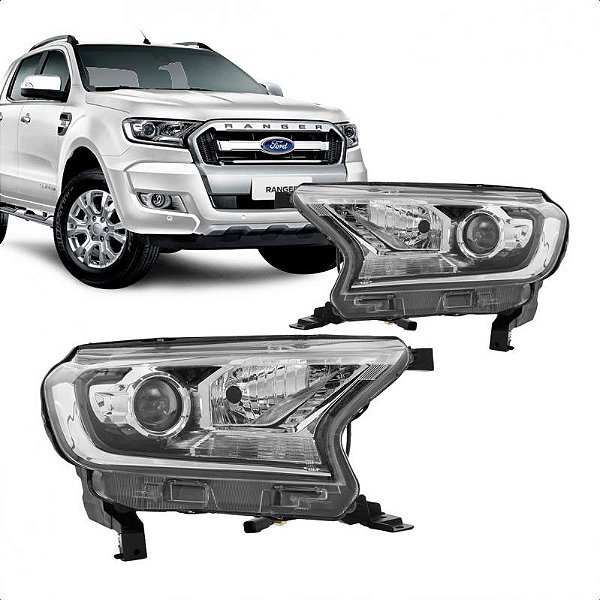 Farol ranger ford de 2016 a 2023 lado esquerdo cromado manual e elétrico com pisca cristal com projetor