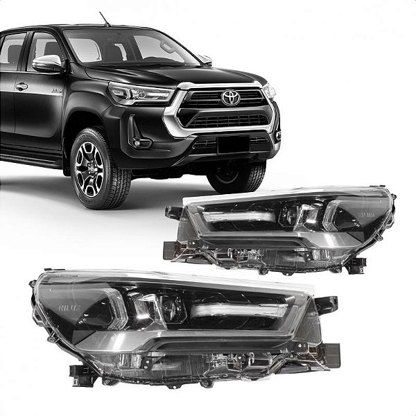 Farol hilux toyota de 2021 a 2025 lado esquerdo aro cinza caminhonete elétrico com LED
