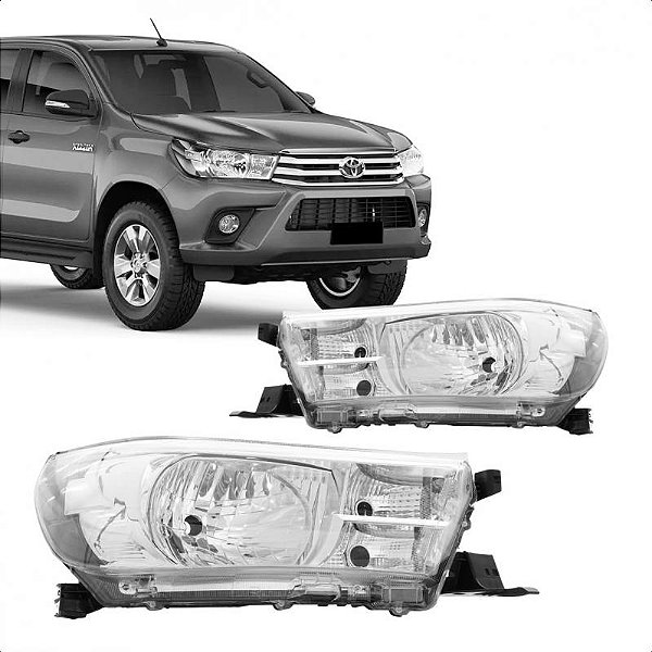 Farol hilux toyota de 2016 a 2020 lado direito cromado e preto para picape manual e elétrico sem LED