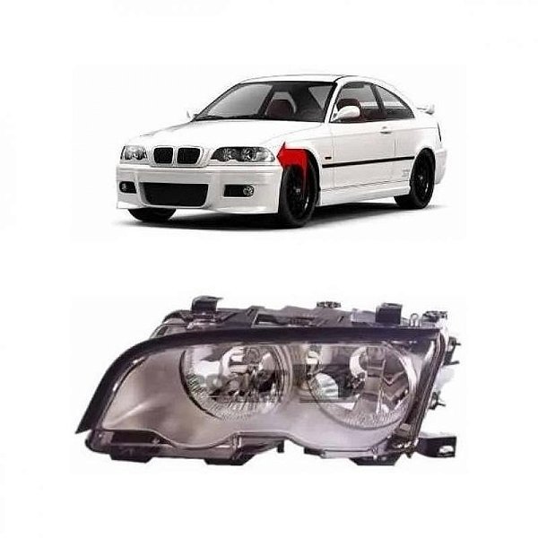 Farol série 3 bmw de 1999 a 2001 lado direito cromado com motor