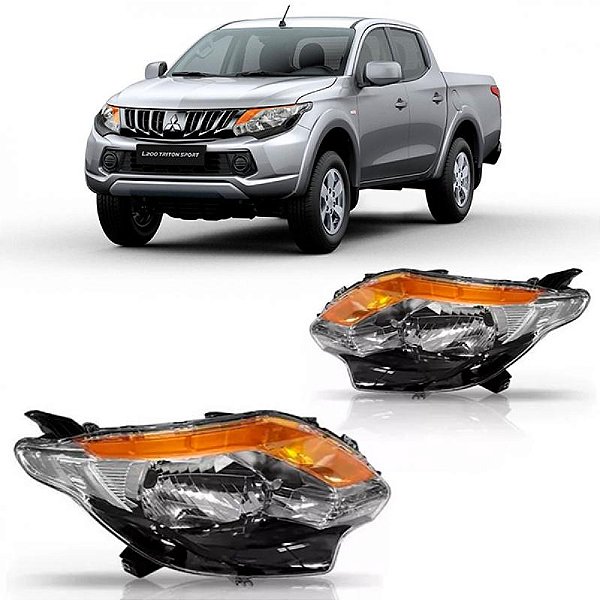Farol l200 triton mitsubishi de 2017 a 2025 lado esquerdo máscara negra e pisca âmbar