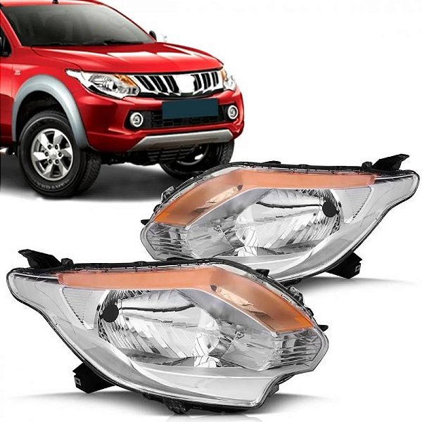 Farol l200 triton mitsubishi de 2017 a 2025 lado esquerdo cromado e pisca âmbar