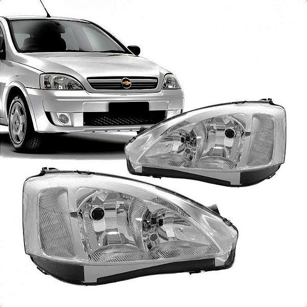 Farol corsa chevrolet de 2003 a 2007 lado esquerdo cromado com lente raiada