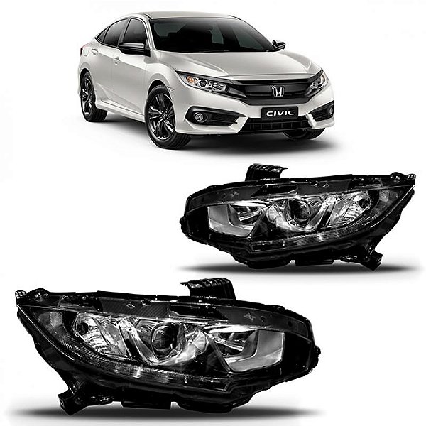 Farol civic honda de 2017 a 2021 lado esquerdo elétrico com motor com projetor com LED versões exl ex e sport