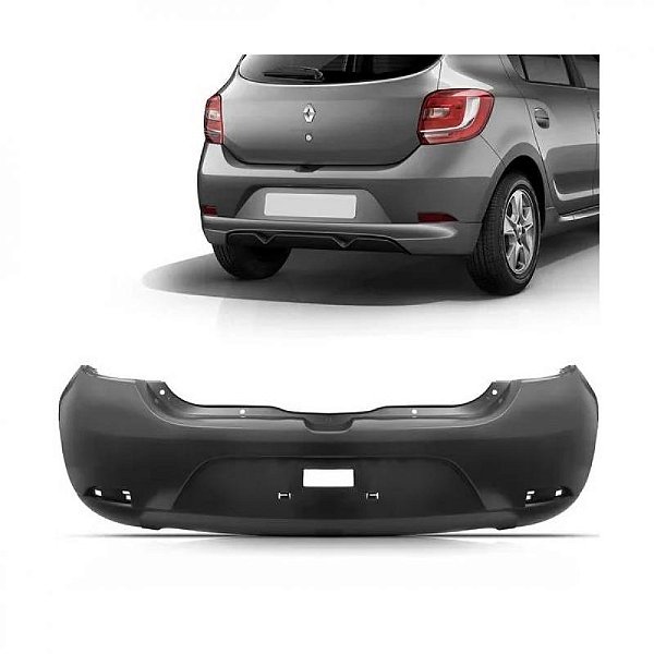 Para choque sandero renault de 2014 a 2019 traseiro preto sem furo para sensor