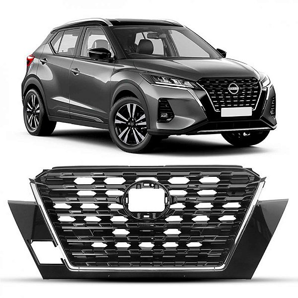 Grade do radiador kicks nissan de 2022 a 2024 carcaça preta com moldura cromada e com furo para reboque
