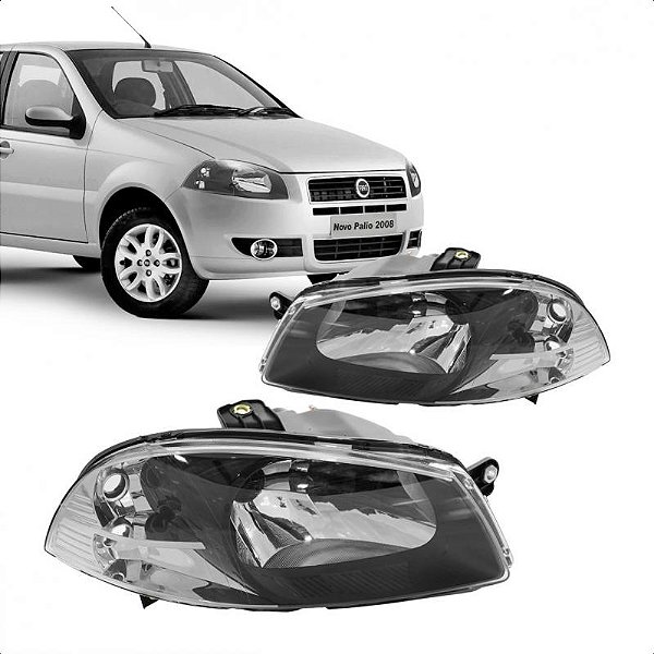 Farol palio fiat de 2008 a 2016 e strada fiat de 2014 a 2020 lado direito preto e cromado manual reto