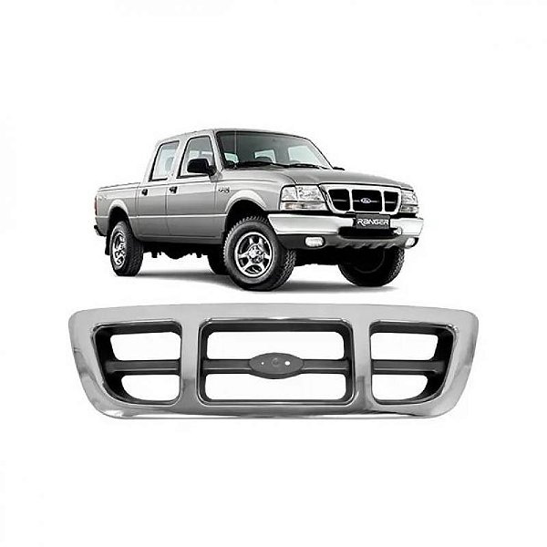 Grade do radiador ranger ford de 1998 a 2004 cromada e cinza para tração nas quatro rodas