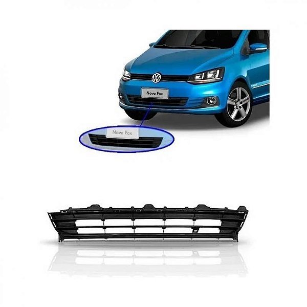 Grade para choque fox volkswagen de 2015 a 2022 dianteira central preta com friso preto