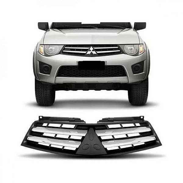 Grade do radiador triton mitsubishi de 2013 a 2015 cinza escuro com moldura inferior para choque cromada versão quatro por dois