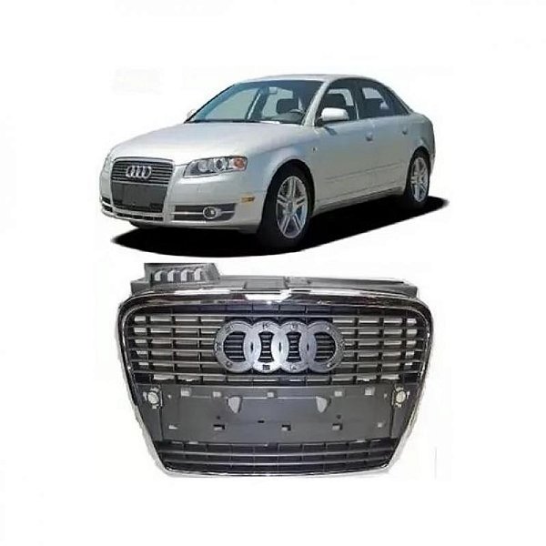 Grade do radiador a4 audi de 2005 a 2007 preta com moldura inferior do para choque cromada sem suporte de placa