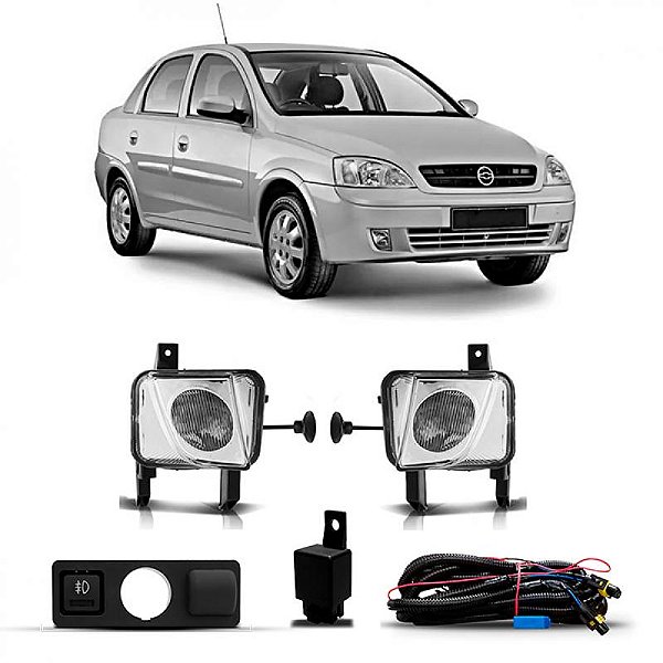 Kit farol auxiliar corsa chevrolet de 2003 a 2007 e meriva chevrolet de 2003 a 2007 e montana chevrolet de 2003 a 2007 raiado