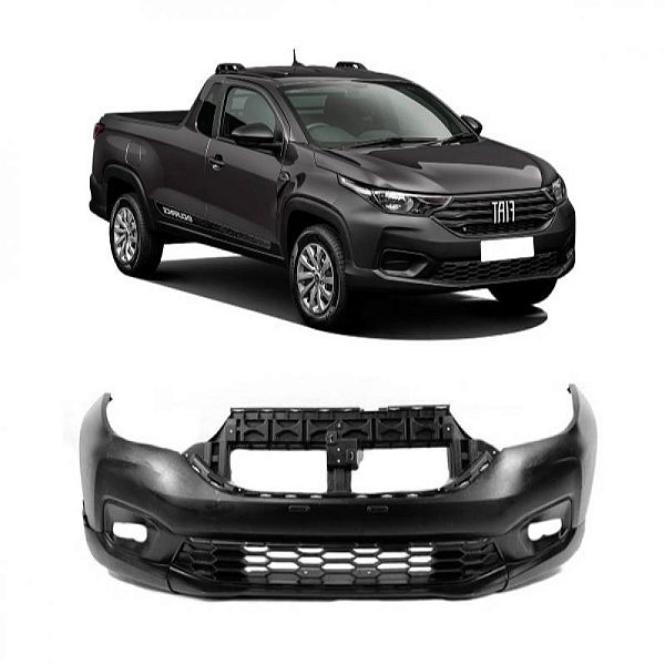 Para choque strada fiat de 2020 a 2025 dianteiro cinza com spoiler com furo para farol auxiliar e com furo para moldura