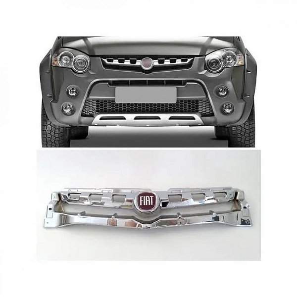 Grade do radiador strada fiat de 2013 a 2020 cromada locker com emblema