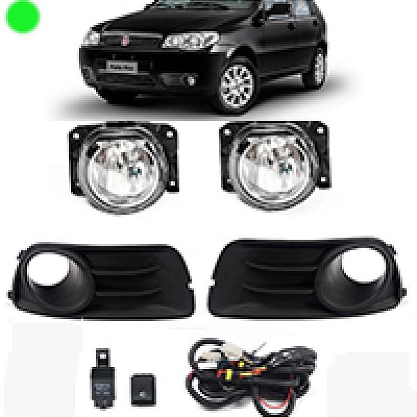 Kit de farol auxiliar palio fiat de 2011 a 2015 preto modelo zoiao economy com grade e botão