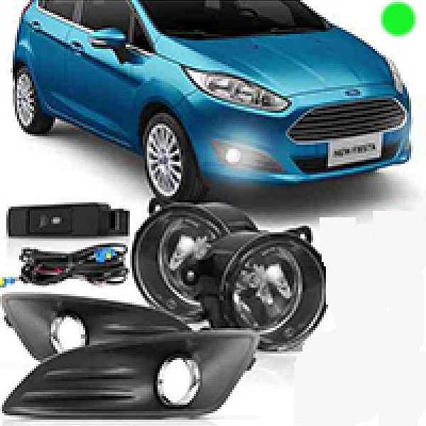 Kit de farol auxiliar fiesta ford de 2013 a 2017 com grade e aro cromado com botão