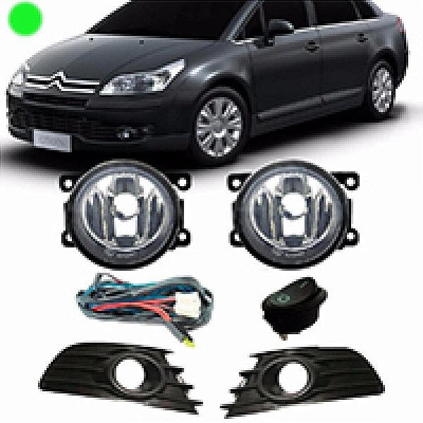Kit de farol auxiliar c4 pallas citroën de 2008 a 2014 e c4 hatch citroën de 2008 a 2012 com grade e botão universal modelo zoiao