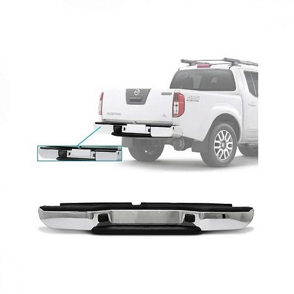 Para choque frontier nissan de 2008 a 2012 traseiro cromado com suporte