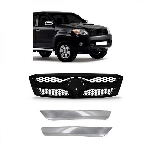 Grade do radiador hilux toyota de 2005 a 2008 preto com dois frisos cromados para picape